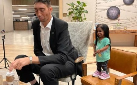 Umugabo muremure ku Isi yahuye n’umugore mugufi kurusha abandi bose ku Isi [AMAFOTO]