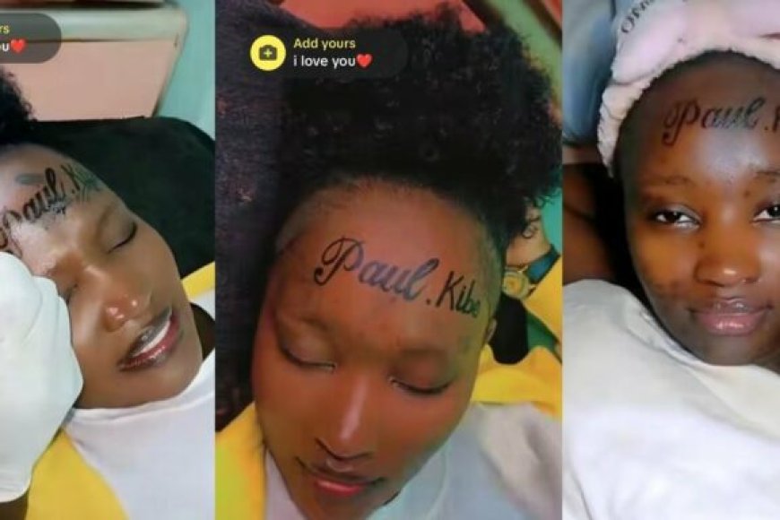 Nigeria: Akomeje gutuma abantu benshi bavugako urukundo rwukuri rubaho! Umukobwa yishushanyije izina ry’umukunzi we ‘Paul Kibe’ ku gahanga