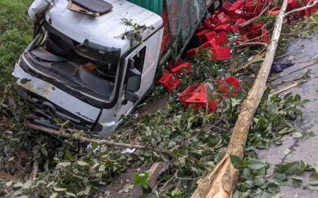 Musanze: Habereye impanuka y'Ikamyo yari yikoreye inzoga(Byeri)  Shoferi na Tandiboyi barakomereka