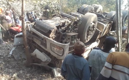 Nyamasheke: Ikamyo ifite ibirango byo muri Congo yarenze umuhanda umushoferi ahita apfa