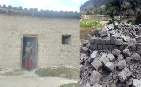 Ruhango: Amarira ni yose nyuma y’uko asenyewe inzu yari ageze kure yubakira nyina w’imyaka 80 ashaka kumukura mu manegeka