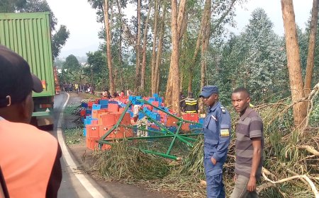 Rubavu: Habaye impanuka y’ikamyo yari yikoreye inzoga, abaturage bashaka gusahura biba amacupa abandi bashaka kunywa inzoga zarimo