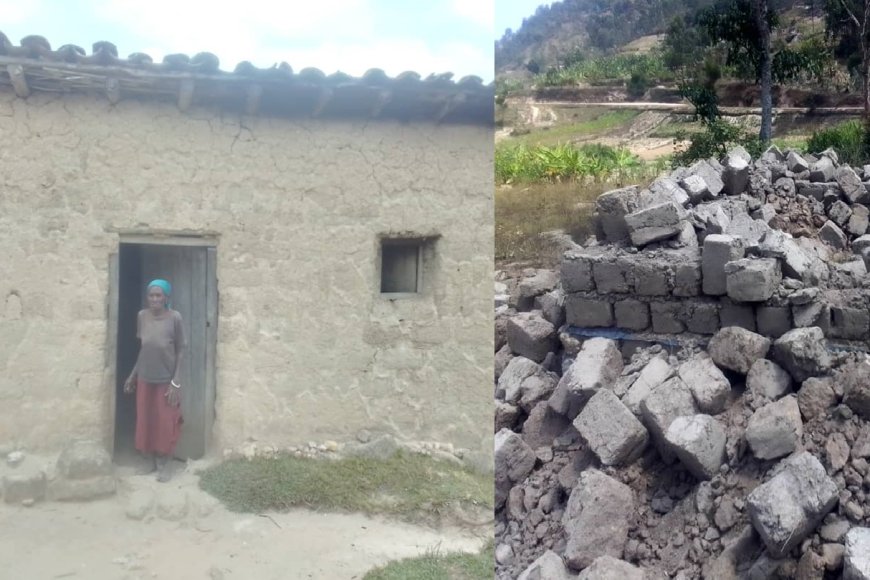 Ruhango: Amarira ni yose nyuma y’uko asenyewe inzu yari ageze kure yubakira nyina w’imyaka 80 ashaka kumukura mu manegeka