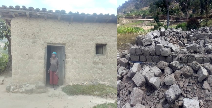 Ruhango: Amarira ni yose nyuma y’uko asenyewe inzu yari ageze kure yubakira nyina w’imyaka 80 ashaka kumukura mu manegeka