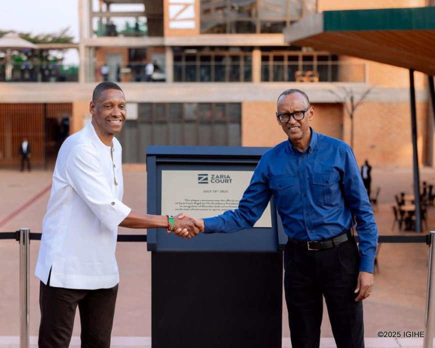 Zaria Court Kigali’ yafunguwe ku mugaragaro: Perezida Kagame na Masai Ujiri bashyize umukono ku mushinga udasanzwe