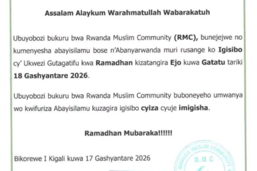 Itangazo ryihutirwa ku Abayisilamu bose n'abanyarwanda rijyanye n'igisibo