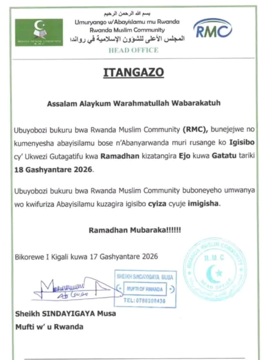 Itangazo ryihutirwa ku Abayisilamu bose n'abanyarwanda rijyanye n'igisibo
