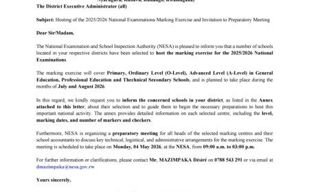 Hosting of the 2025/2026 National Examinations Marking Exercise and Invitation to Preparatory Meeting