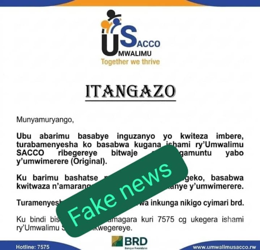 Umwalimu Sacco: Itangazo ryihutirwa rivuguruza igihuha gikomeje gukwirakwiza